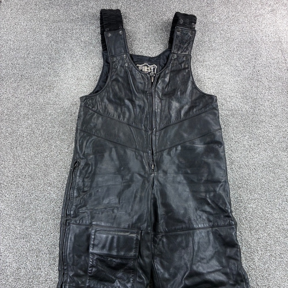 First Genuine Leather Snowmobile Bib Overalls Mens M Black Thinsulate Lined